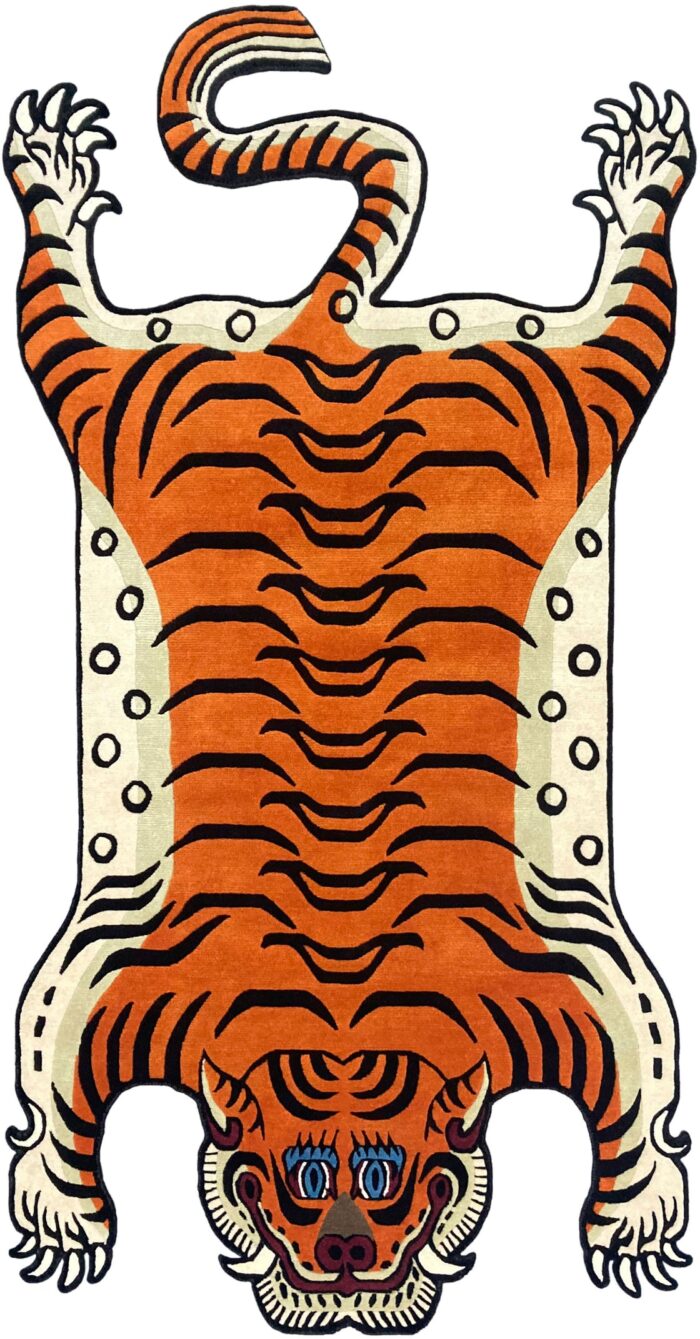 Tiger Shaped Rug in Bright Orange – Tibetan Hand Tufted Carpet Tiger Shaped Rug