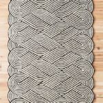 Black and white braided pattern rug with minimalist design – hand tufted wool carpet