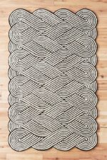 Black and white braided pattern rug with minimalist design – hand tufted wool carpet