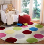 Colorful polka dot round kids rug for nursery and playroom decor