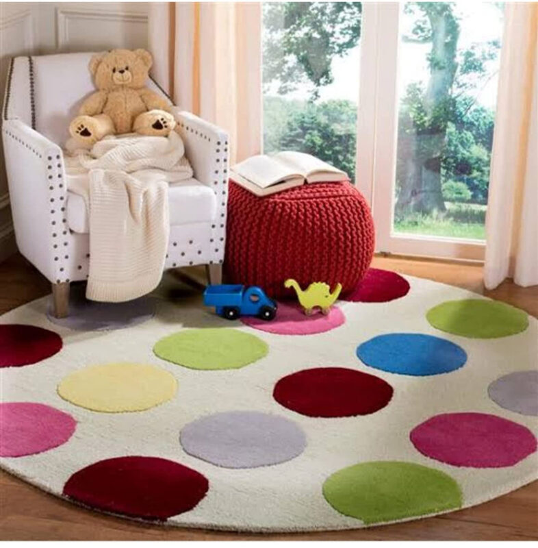 Colorful Polka Dot Kids Round Rug