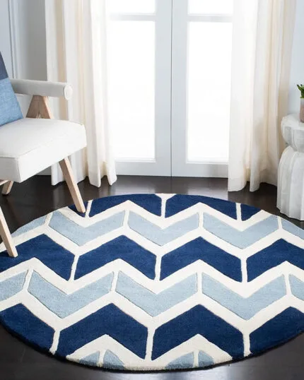 Blue Chevron Round Rug