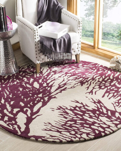 Burgundy Tree Branch Round Rug