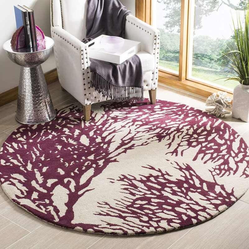 Burgundy Tree Branch Round Rug