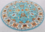 Turquoise Floral Oriental Round Rug