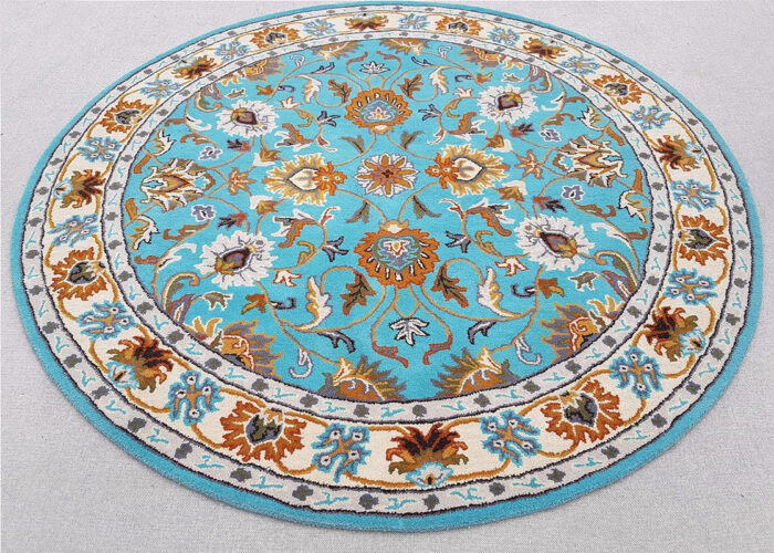 Turquoise Floral Oriental Round Rug Turquoise Floral Oriental Round Rug