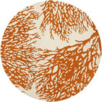 Round coral reef design rug in orange and cream – hand tufted wool carpet