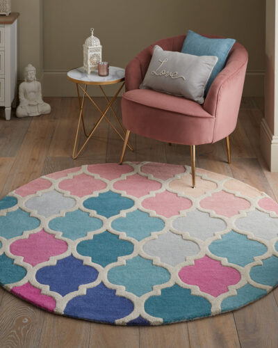 Round Pastel Moroccan Trellis Rug