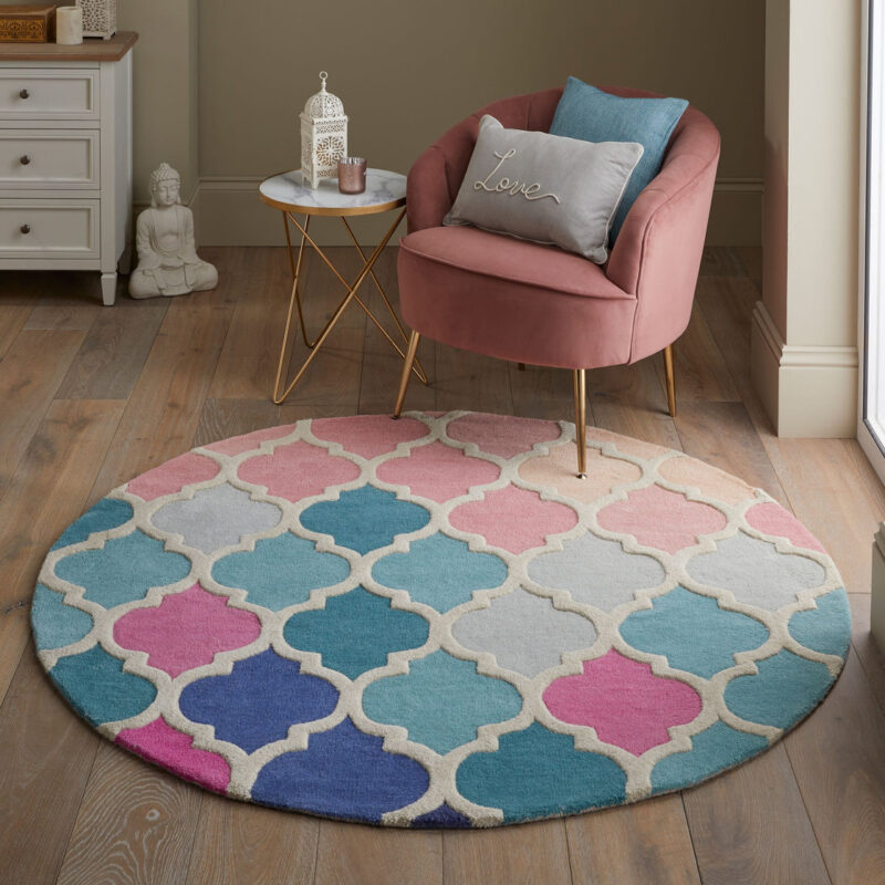 Round Pastel Moroccan Trellis Rug