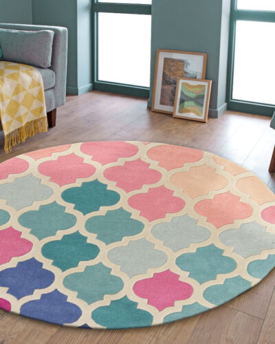 Round Pastel Moroccan Trellis Rug