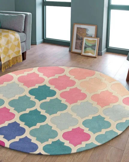 Round Pastel Moroccan Trellis Rug