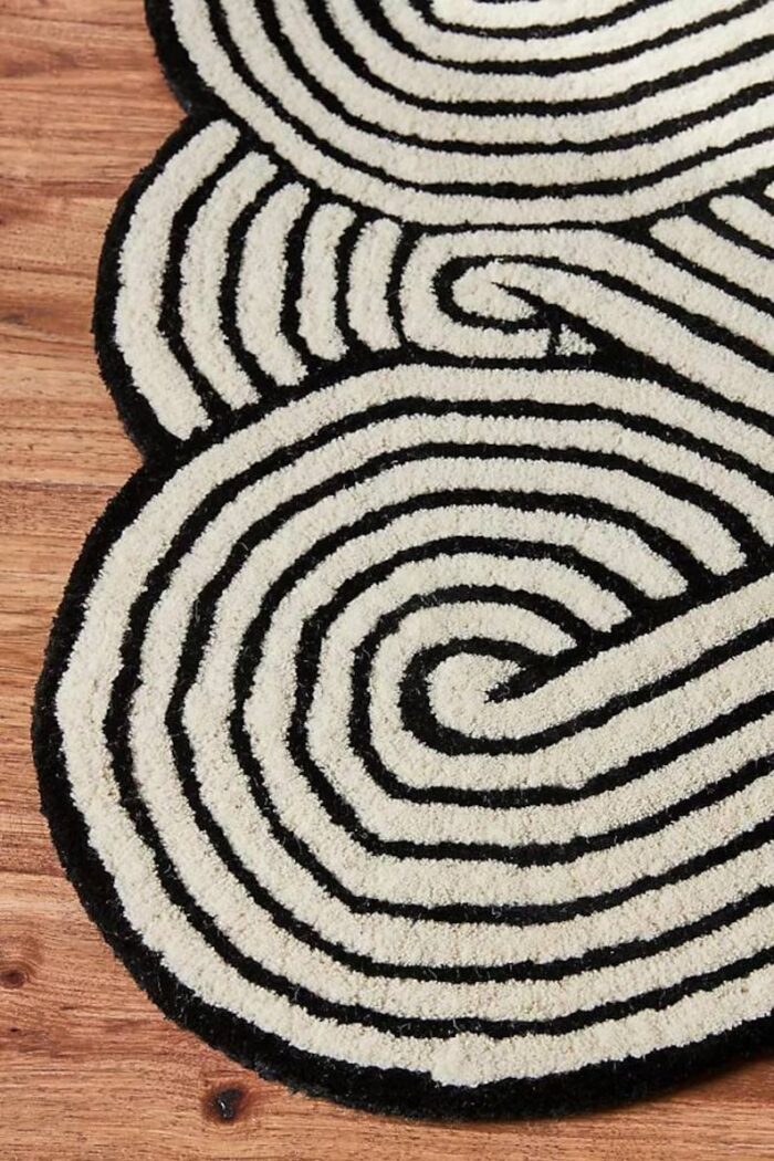 Minimalist Braided Pattern Rug – Hand Tufted Black and White Carpet Black and white braided pattern rug with minimalist design – hand tufted wool carpet