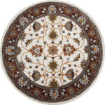 Ivory & Brown Floral Round Rug – Hand Tufted Traditional Carpet