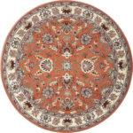 Burnt Orange Round Hand Tufted Oriental Rug – Traditional Floral Wool Carpet