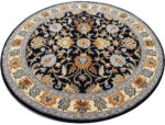 Round Black Floral Hand Tufted Rug – Artistic Wool Carpet for Living Room & Bedroom