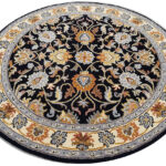 Round Black Floral Hand Tufted Rug – Artistic Wool Carpet for Living Room & Bedroom