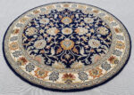 Navy Blue Round Persian Wool Rug with Floral Medallion – Hand Tufted Traditional Carpet from India