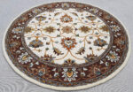 Ivory & Brown Floral Round Rug – Hand Tufted Traditional Carpet