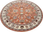 Burnt Orange Round Hand Tufted Oriental Rug – Traditional Floral Wool Carpet - Image 3