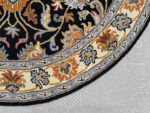 Round Black Floral Hand Tufted Rug – Artistic Wool Carpet for Living Room & Bedroom - Image 3