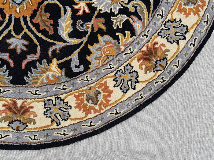 2 Round Black Floral Hand Tufted Rug – Artistic Wool Carpet for Living Room & Bedroom - Image 3
