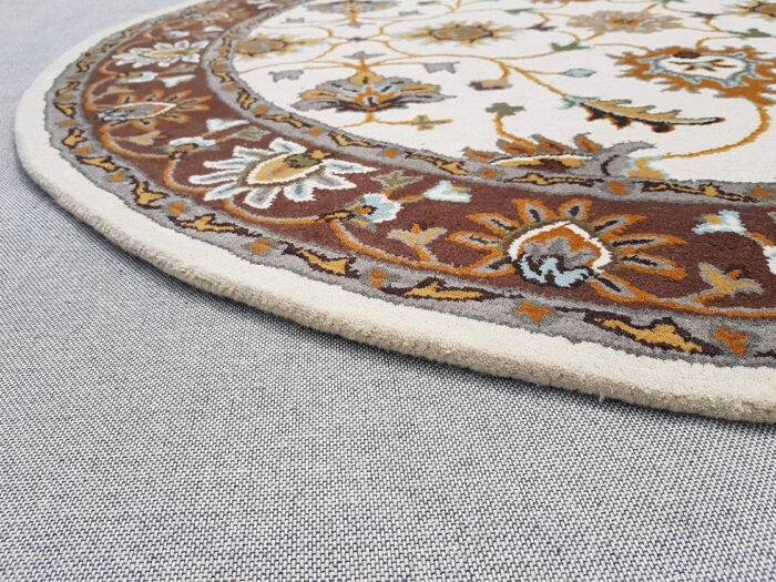 3 Gray Floral Round Rug – Hand Tufted Wool Carpet from India - Image 4