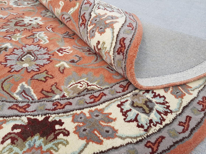 Burnt Orange Round Hand Tufted Oriental Rug – Traditional Floral Wool Carpet - Image 4