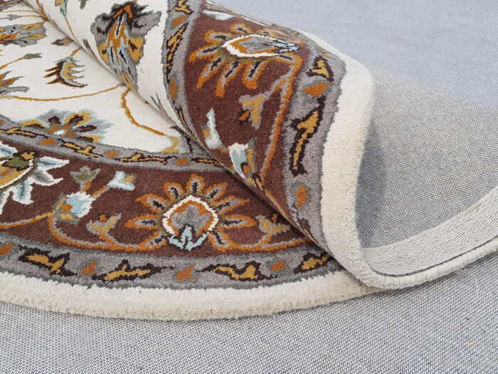 4 Gray Floral Round Rug – Hand Tufted Wool Carpet from India