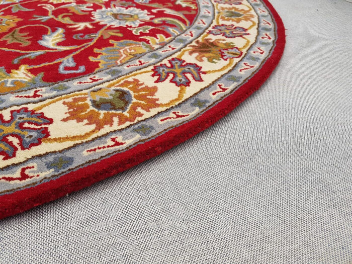 HTR0010 Red Round Hand Tufted Oriental Rug – Traditional Floral Wool Carpet - Image 5