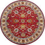 Red Round Hand Tufted Oriental Rug – Traditional Floral Wool Carpet