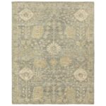 Olive Green Hand Knotted Oriental Rug with Floral Pattern – 13x17 ft Custom Wool Carpet