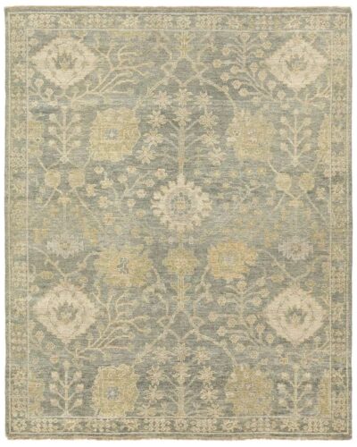 Olive Green Hand Knotted Oriental Rug with Floral Pattern – 13x17 ft Custom Wool Carpet