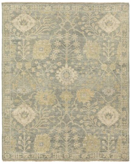 Olive Green Hand Knotted Oriental Rug with Floral Pattern – 13x17 ft Custom Wool Carpet