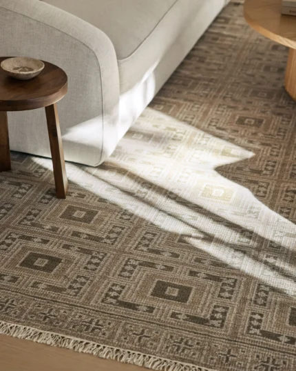 Geometric hand knotted wool rug for living room