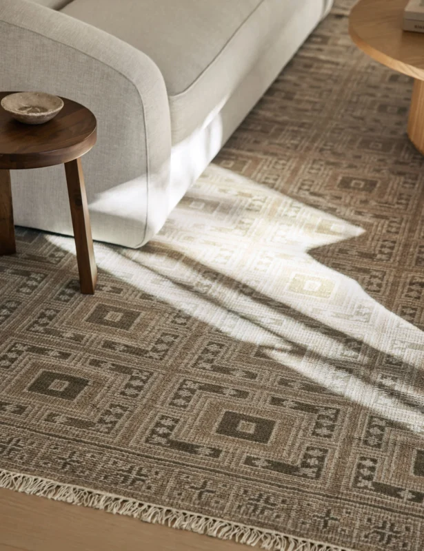 Geometric hand knotted wool rug for living room
