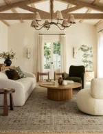 Brown and beige hand knotted wool area rug