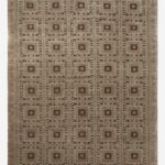 Hand knotted wool rug with geometric square pattern