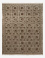 Hand knotted wool rug with geometric square pattern