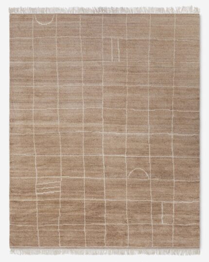 Hand knotted wool rug with minimal grid design