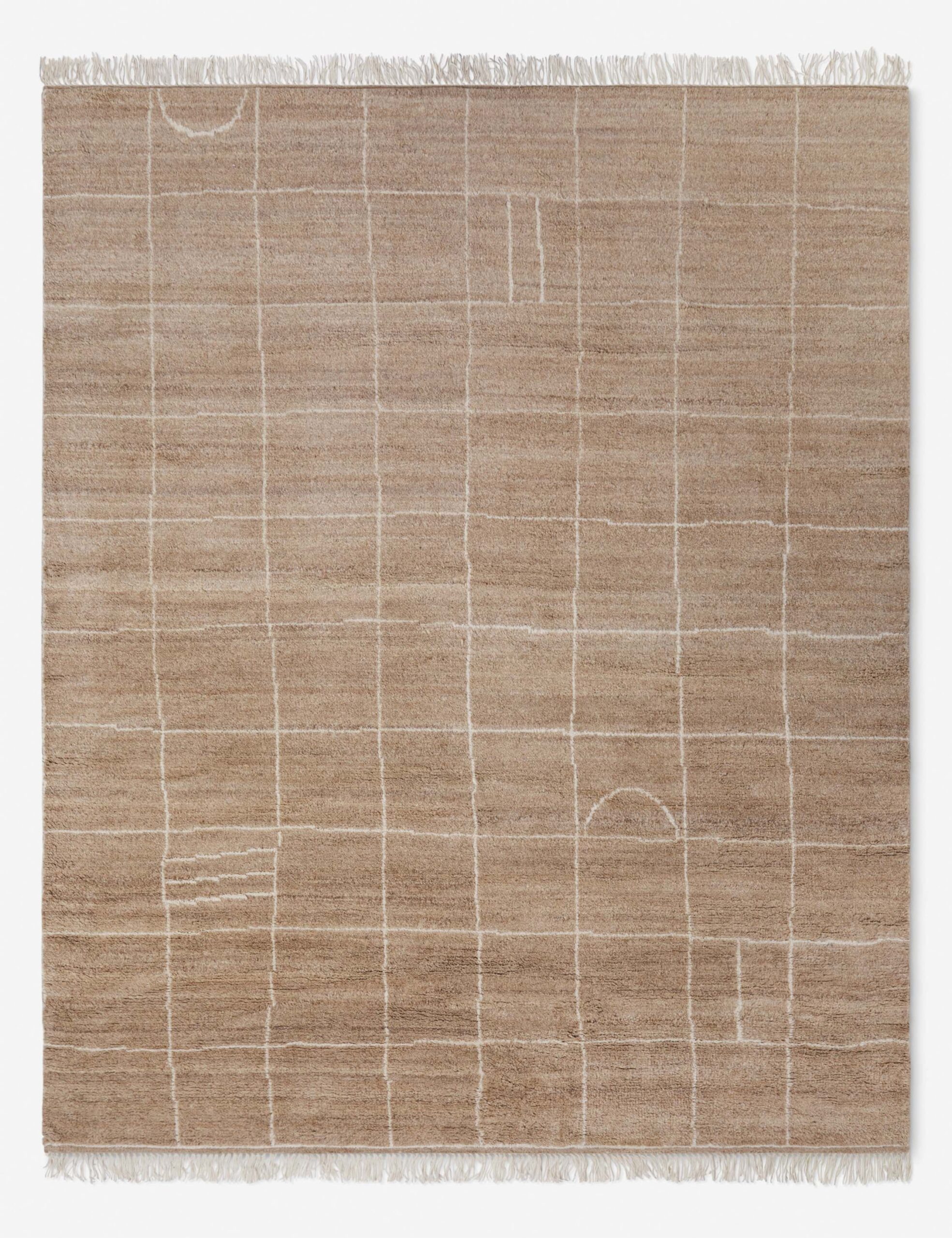 Hand knotted wool rug with minimal grid design