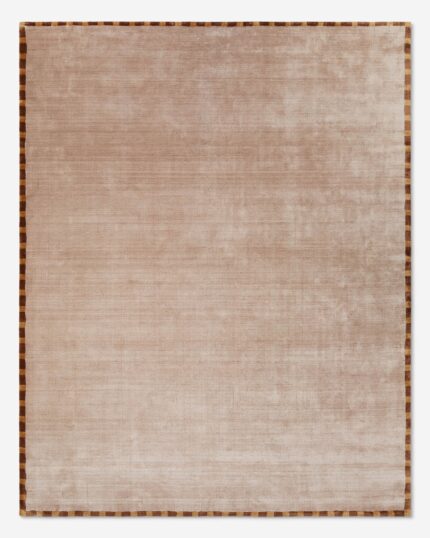 Neutral beige wool bedroom rug with minimalist border