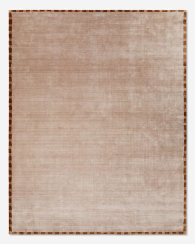 Neutral beige wool bedroom rug with minimalist border