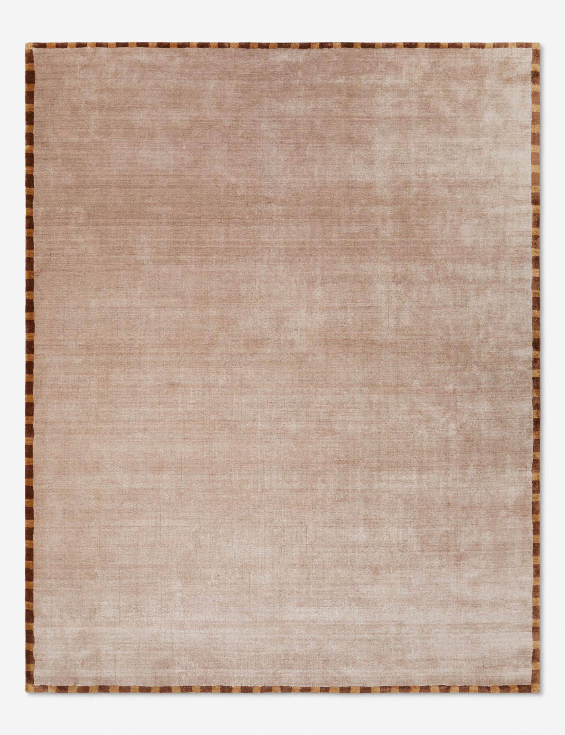 Neutral beige wool bedroom rug with minimalist border