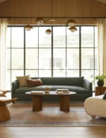 Hand knotted wool rug for bedroom in brown and beige tones