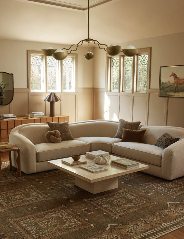 Artistic hand knotted wool area rug with ethnic motifs