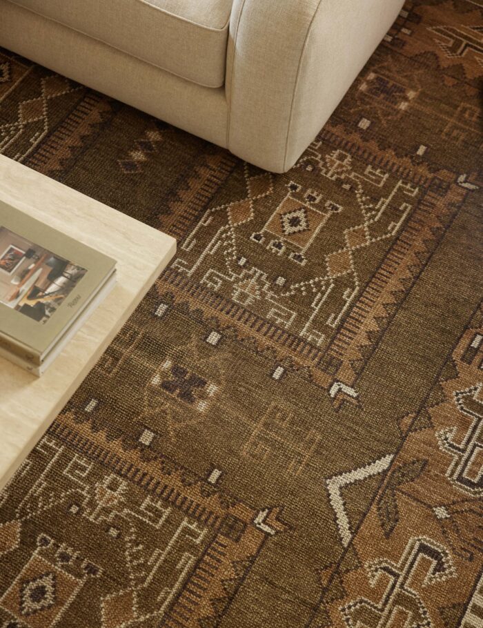 Traditional hand knotted rug inspired by tribal craftsmanship