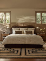 Wool hand knotted bedroom rug for modern interiors