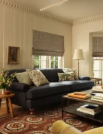 vintage style hand knotted rug with ethnic motifs