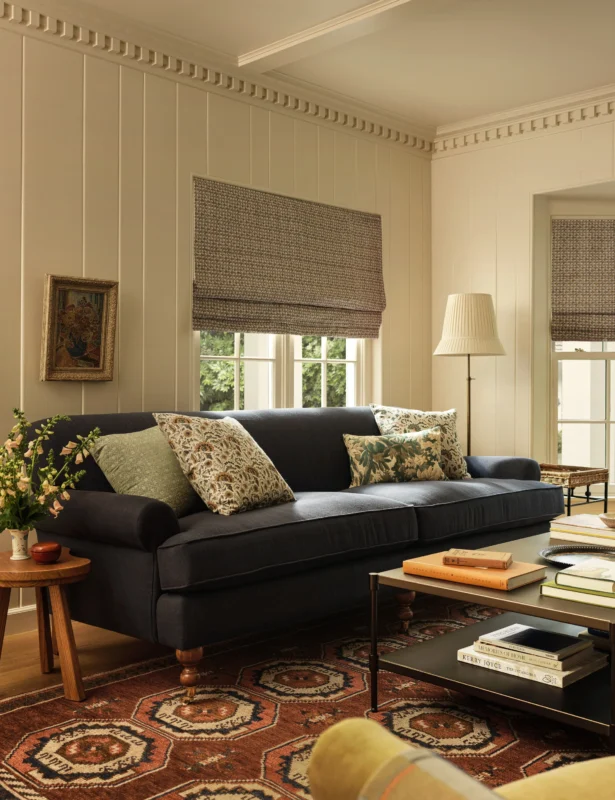 vintage style hand knotted rug with ethnic motifs