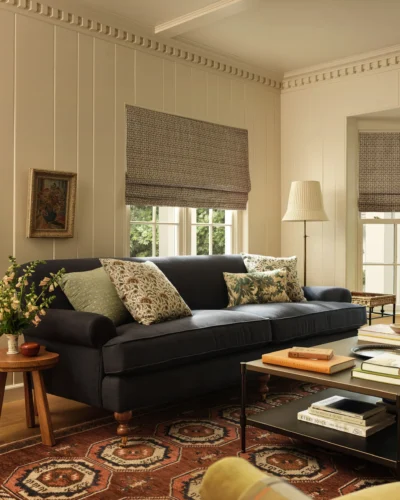 vintage style hand knotted rug with ethnic motifs